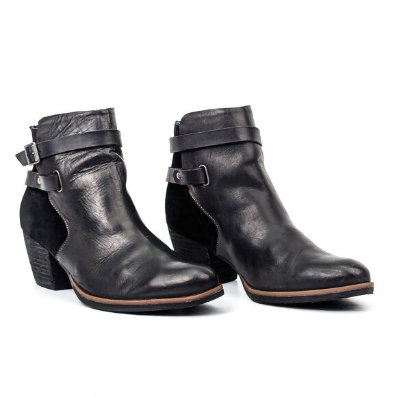 Korks Women Rohit Black Leather Double Strap Ankle Boots size 9.5 - Picture 1 of 7